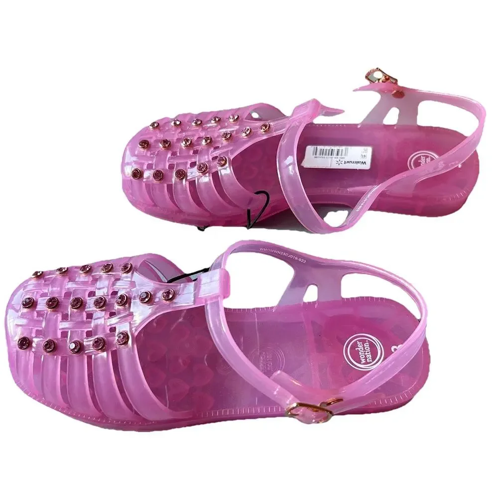 Wonder Nation Girls Pink Crystal Jelly Sandals Fisherman Shoes NWT Kid Size 3